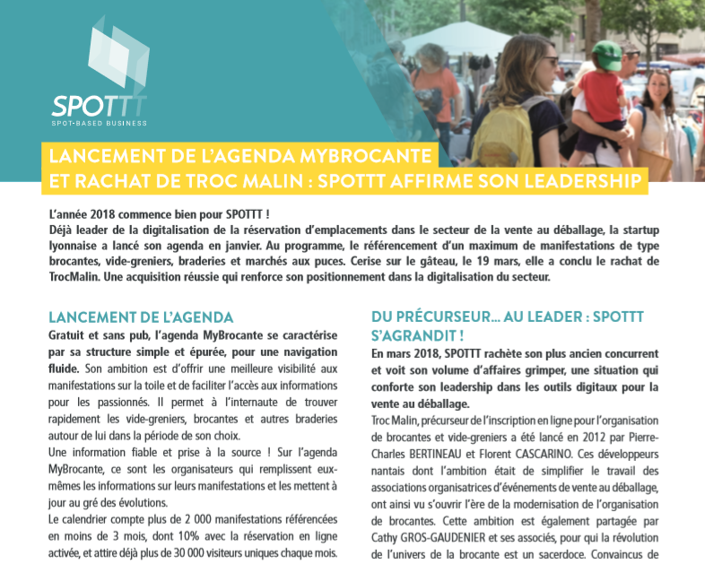 Rachat Troc Malin et lancement agenda MyBrocante, SPOTTT affirme son leadership